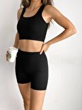 KADIN KISA SPOR FİTİLLİ CROP TAYT TAKIM
