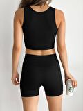 KADIN KISA SPOR FİTİLLİ CROP TAYT TAKIM