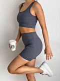 KADIN KISA SPOR FİTİLLİ CROP TAYT TAKIM