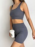KADIN KISA SPOR FİTİLLİ CROP TAYT TAKIM