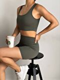 KADIN KISA SPOR FİTİLLİ CROP TAYT TAKIM