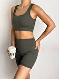 KADIN KISA SPOR FİTİLLİ CROP TAYT TAKIM