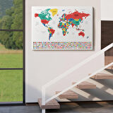 Harita Sepeti Dünya Haritası Ülke Bayraklı ve Dekoratif Kanvas Tablo 2393