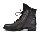 Ayakmod 502 Siyah Hakiki Deri Fermuarlı Kadın Bot