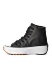 Po-30021 Siyah-Beyaz İçi Polarlı Kadın Hi Sneaker