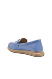 Ayakmod 23164 Bebe-Mavisi Hakiki Deri Kadın Loafer Ayakkabı