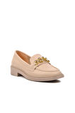 Ayakmod 418066 Bej Taşlı Kadın Loafer Ayakkabı