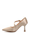 Ayakmod 357094 Bej Saten Kadın Topuklu Ayakkabı