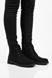 Siyah Süet Bağcıklı Fermuarlı Kaymaz Kadın Bot 284098 Z