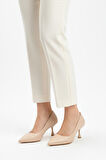 Bej Süet Kadın İnce Kısa Topuklu Abiye Ayakkabı 695033 Z
