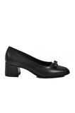 Siyah Cilt Fiyonk Kurdeleli Kadın Topuklu Ayakkabı 519081 Z