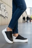 Siyah Beyaz Kalın Taban Bağcıklı Unisex Spor Ayakkabı OZ-03 Z