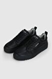 Siyah Hakiki Deri Bağcıklı Erkek Sneaker Philip M