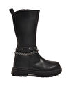 Siyah İçi Polarlı Fermuarlı Kız Çocuk Çizme Paris-26K F