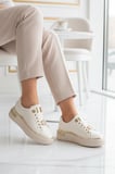 Beyaz Bağcıklı Taş İşlemeli Hafif Kadın Sneaker 431156 Z
