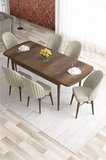 Elf Serisi 80x132 Açılabilir Barok Ahşap Desen Yemek Odası Takımı 6 Sandalye Gold Halkalı