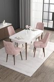 Noa Serisi 80x132 Açılabilir Mdf Beyaz Masa Ceviz Ayak Masa Takımı 4 Pembe Sandalye