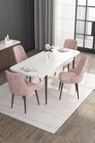 Noa Serisi 80x132 Açılabilir Mdf Beyaz Masa Ceviz Ayak Masa Takımı 4 Pembe Sandalye
