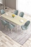 Roz Serisi 80x132 Mdf Açılabilir Krem Masa Takımı Ve Gold Halkalı 6 Kahverengi Sandalye