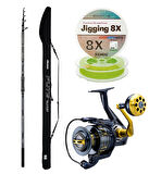 YekOutdoor Profesyonel Olta Seti Okuma Flite Tele Surf 420cm 100-200gr 5 Parça Olta Kamışı&Okuma Salina SA-8000A Blue 6+1BB Olta Makinesi
