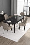Roy Serisi 80x132 Mdf Açılabilir Siyah Mermer Desen Masa Takımı Ve 4 Cappucino Sandalye