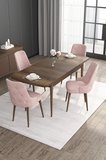Roy Serisi 80x132 Mdf Barok Ahşap Desen Masa Takımı Ve 4 Pembe Sandalye
