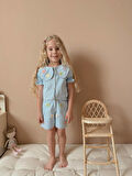 Kız Çocuk Mavi Kot Gömlekli Şortlu Denim Takım