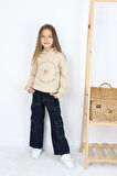 Kız Çocuk Jean Kargo Cepli Kot Pantolon Sweatshirtli Takım