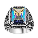 Kalem İşlemeli MİstikTopaz taşlı Gümüş Yüzük 240052033G18Y
