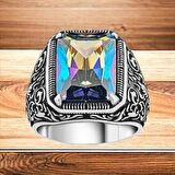 Kalem İşlemeli MİstikTopaz taşlı Gümüş Yüzük 240052033G18Y