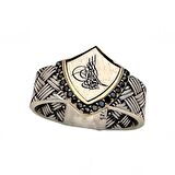 SiyahZirkon Taşlı Tuğra Figürlü Gümüş Yüzük 240053210G10Y 