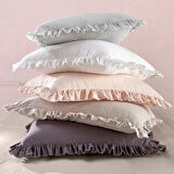 Makiteks %100 Pamuklu Fırfırlı Bej 240x220+2*(50x70) Battal Boy Nevresim ve Yastık Kılıfı