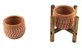 Ev Dekorasyon Beyaz Nokta Desenli Terakota Toprak Saksı Saksılık Salon Çiçeklik İkili Set Ayaksız, 4 Ayaklı 12 Cm