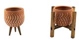 Ev Dekorasyon Beyaz Nokta Desenli Terakota Toprak Saksı Saksılık Salon Çiçeklik İkili Set 3 Ayaklı, 4 Ayaklı 12 Cm