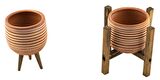 Ev Dekorasyon Beyaz Çizgi Desenli Terakota Toprak Saksı Saksılık Salon Çiçeklik İkili Set 3 Ayaklı, 4 Ayaklı 12 Cm