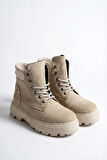 Tarzbu Süet Combat Kadın Bot, Krem Renk, Yüksek Taban, Bağcıklı, Günlük Giyim, Ayak Bileği Boyu, Spor Stil, TarzZN05