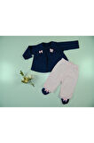 Kız Bebek Lacivert Puanlı Kurdeleli İkili Takım