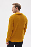 Yarım Fermuarlı Selanik Örgü Regular Fit Pamuklu Erkek Safran Triko Kazak 
