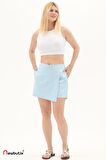 Buz Mavi Gabardin Yazlık Şort Etek