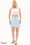 Buz Mavi Gabardin Yazlık Şort Etek