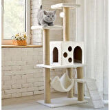 Reyo Pet B-10 Hamaklı Yuvalı Lüx Kedi Tırmalama Oyun Evi Beyaz