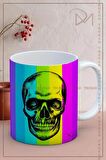 Baskılı Kupa Bardak Seramik Mug - Renkli Arkaplan Kurukafa