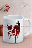 Baskılı Kupa Bardak Seramik Mug -  Kırmızı Sİyah Kurukafa