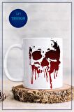 Baskılı Kupa Bardak Seramik Mug -  Kırmızı Sİyah Kurukafa