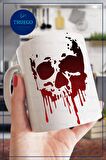 Baskılı Kupa Bardak Seramik Mug -  Kırmızı Sİyah Kurukafa