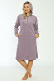 Kapüşonlü Çizgi Desenli Pamuklu Fermuarlı Elbise