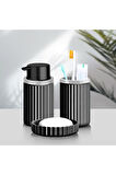 Banyo Takımı Diş Fırçalık Sıvı Sabunluk Katı Sabunluk 3 Lü Set SİYAH P-3319