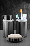 Banyo Takımı Diş Fırçalık Sıvı Sabunluk Katı Sabunluk 3 Lü Set SİYAH P-3319