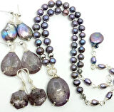 2406 Safir doğal İnci Hematit el yapımı kolye