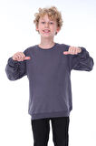 Oversize Unisex Basic Düz Haki Renk %100 Pamuk Sweatshirt (2-11 Yaş)